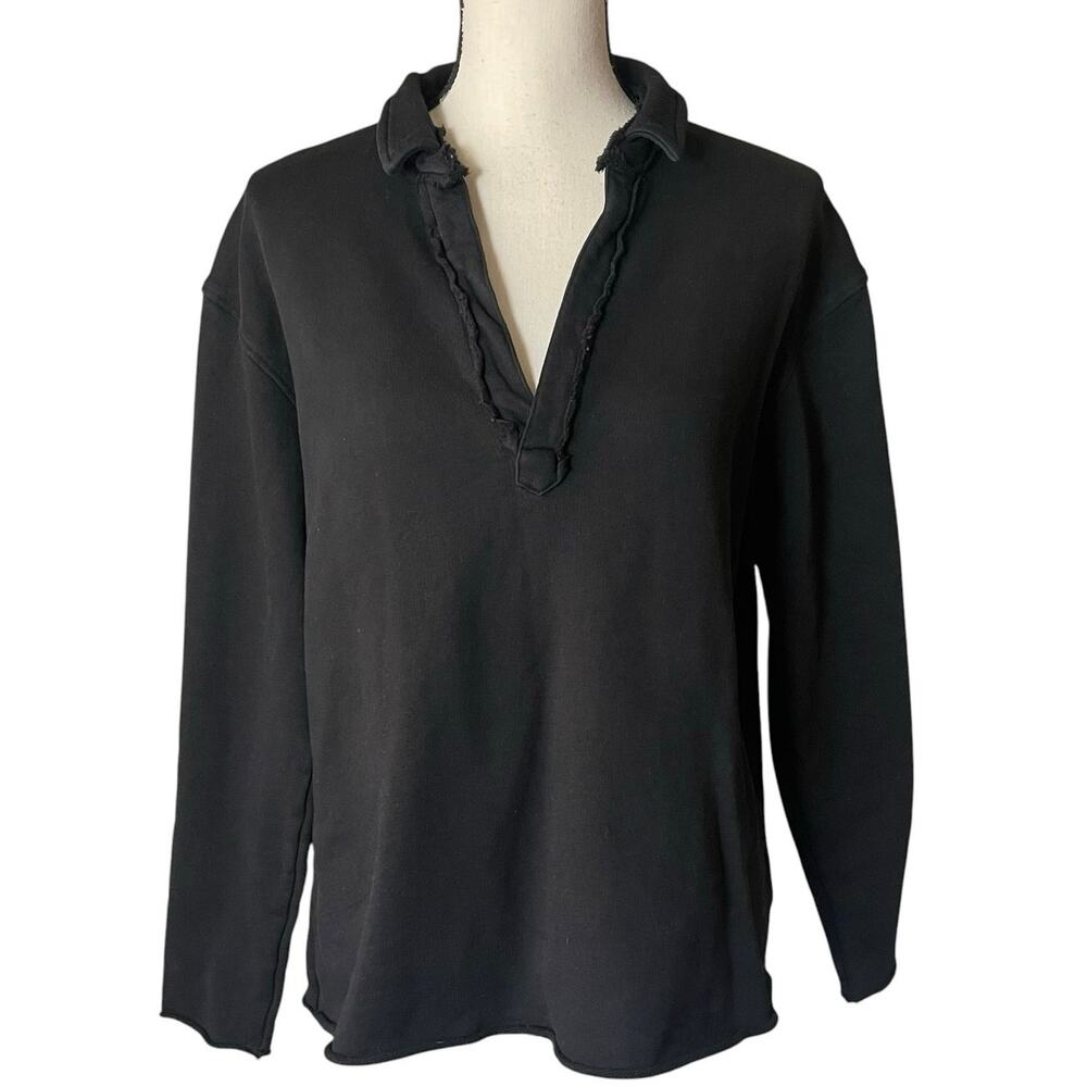 Frank & Eileen Patrick Popover Henley Black Triple Terry Large Quiet Luxury - Picture 4 of 13